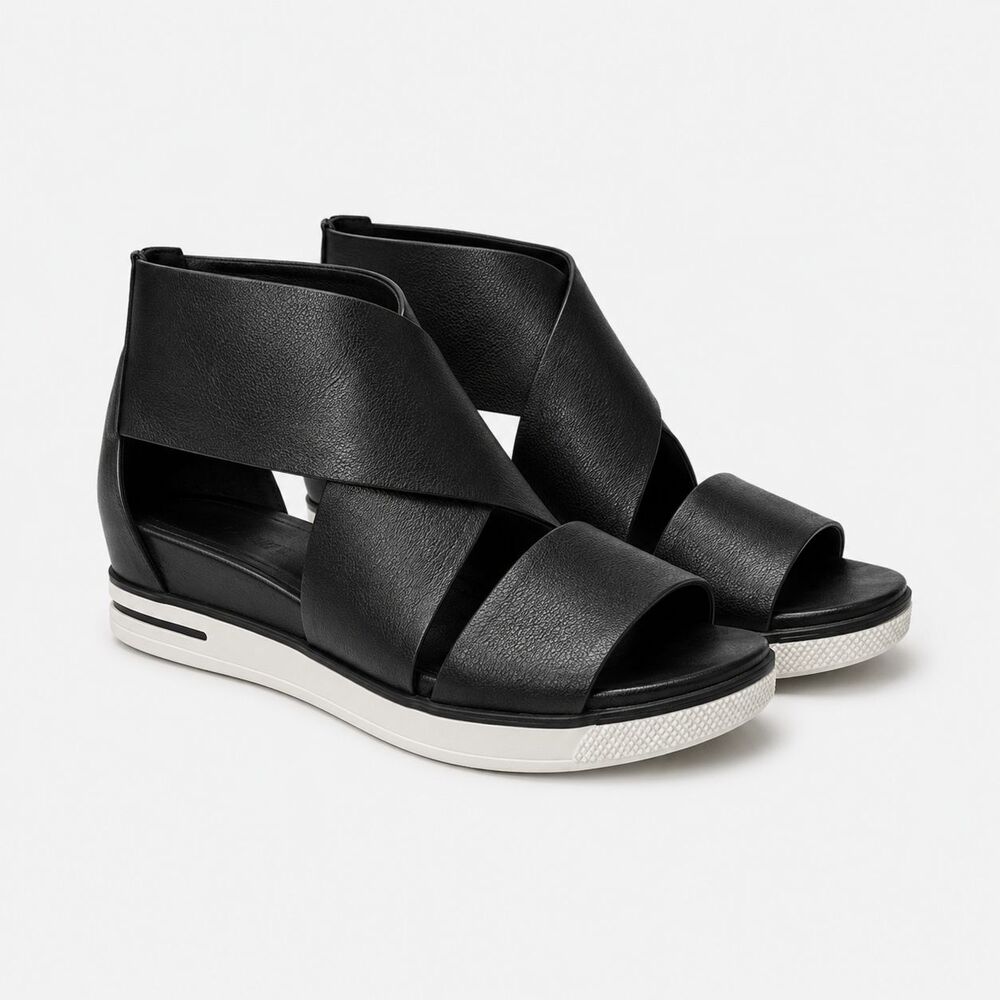 Eileen Fisher Womens Sport Sandal Sz 7 Black Tumbled Leather